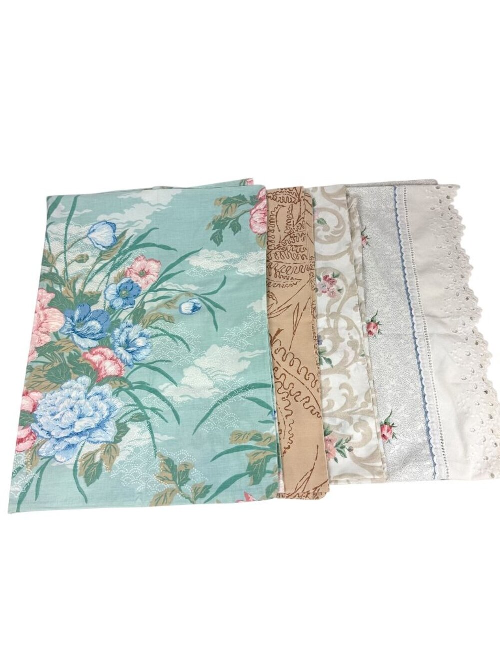 Vintage Lot Of 4 Standard Size Floral Pillowcases Cotton